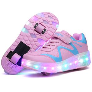 Black Roller LED Light Shoes with 7 Colors Charging Light for Man and Woman, Sport Casual Shoes